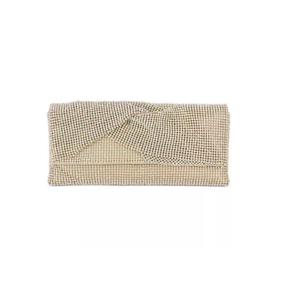 INC Hether twist diamond mesh women's clutch purse pouch - GOLD  (NEW)